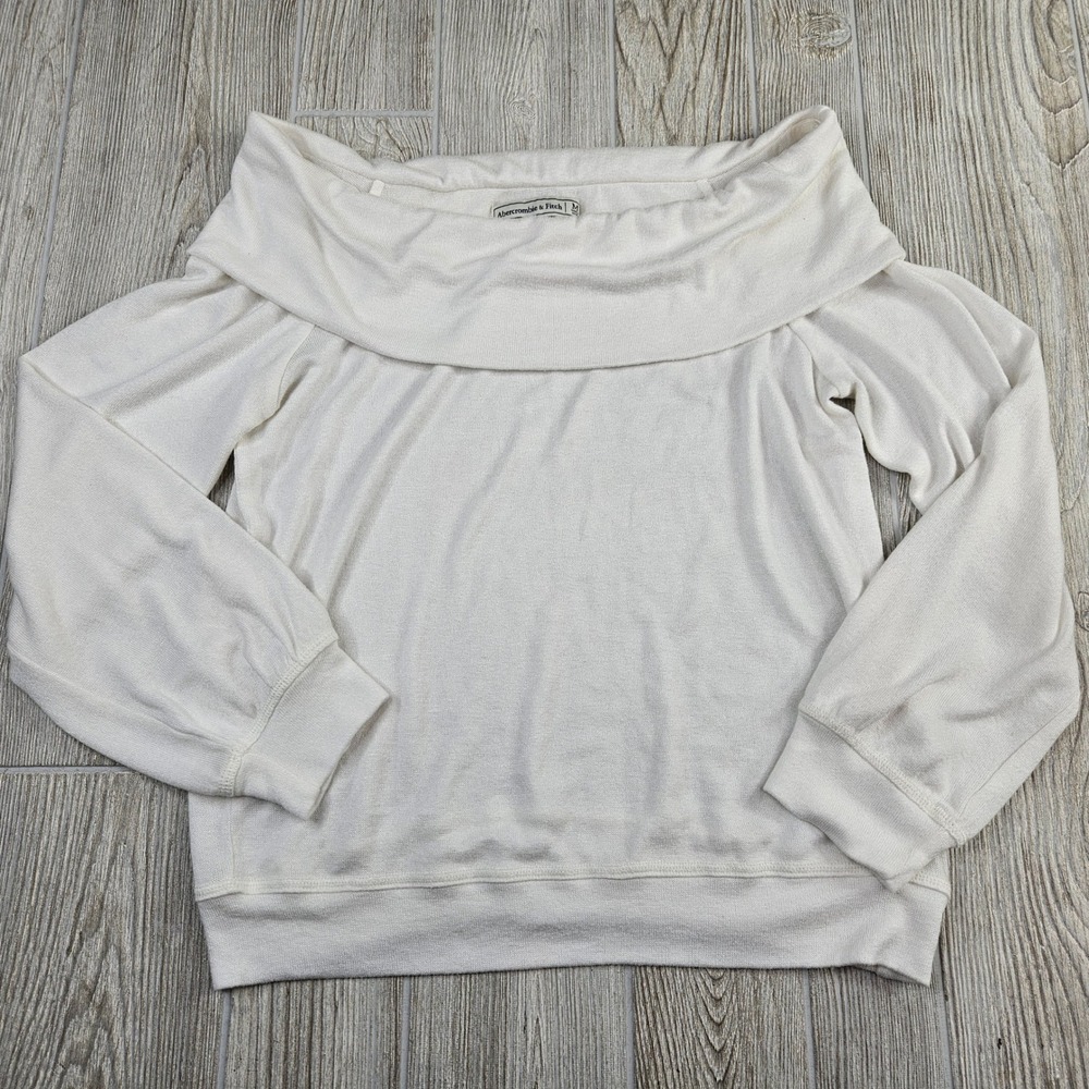 Abercrombie & Fitch Off The Shoulder Sweater Cream White Knit Womens Medium
